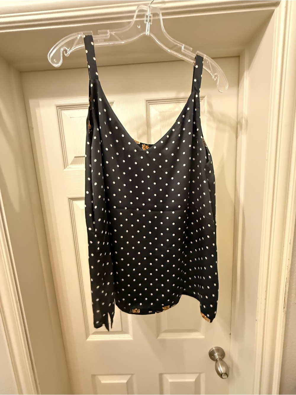 White House Black Market Black & White Polka Dot Silk Cami